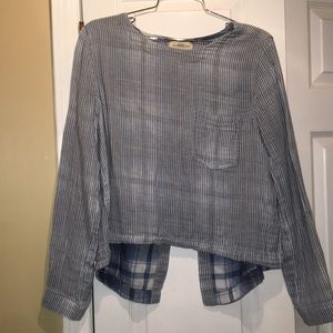 Stripped denim split-back top